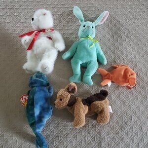Lot Ty Beanie Babies Tuffy Hippity Rainbow Attic Treasures Amore Teenie Goldie